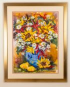 Rozanne Bell (b.1962) A vase of flowers mixed media 75 x 55cm.