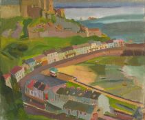 Harry Barr (1896-1987) A coastal harbour town, oil on canvas, 50 x 61cm