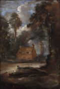 Henry S. Merritt (1822-1877) Cottage in a wooded glade by moonlight, signed and dated 1852, oil on