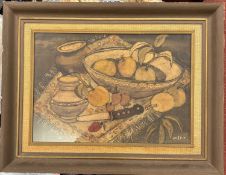 Modern School Still life of fruit indistinctly signed (lower right) watercolour 34 x 49cm; an oil of