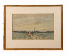 J. Tissot A drover with cattle in a landscape, signed, watercolour, 22 x 35.5cm