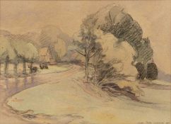 Lilian Clark Goodchild A country landscape with winding road and trees, signed and dated 1935,
