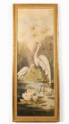 English School (late 19th/early 20th century) Wading birds amidst waterlilies, indistinctly