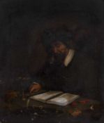 Follower of Rembrandt van Rijn (1606-1669) Weighing gold, oil on canvas, 51 x 43cm The canvas has an