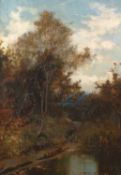Alfred East (1849-1913) Waiting at the ford, signed, oil on canvas, 72.5 x 49cm