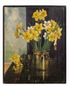 Elizabeth Barlas Ure (née Walker) (20th century) A vase of daffodils with glass alongside, signed '