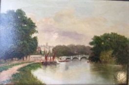 J. Lewis (19th century) Richmond bridge, signed, oil on board, 20 x 30cm; and a further view of