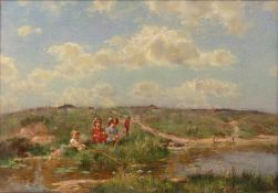 Nicolas Kozlenko (1952-2017) The angling expedition, signed, oil on canvas, 35.5 x 48.5cm