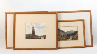 John Newberry (b.1934) 'St. Stephen's Church, Vienna', signed, watercolour, 18 x 24cm, and three