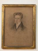 English School (19th century) Portrait of a young man in evening attire, pastel, 35 x 26cm, and a