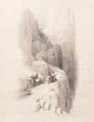After David Roberts Ascent to the Summit of Sinai, Feb 20th 1839, lithograph with hand colouring,
