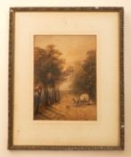 George Haydock Dodgson (1811-1880) Travellers on a wayside track, with horse and wagon, signed,