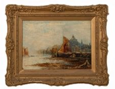 Continental school (19th century) Beached fishing vessels, oil on canvas, 24.5 x 34.5cm