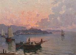 A. Nonetti (Italian, 19th/20th century) Fisherfolk in the Bay of Naples, signed, oil on canvas