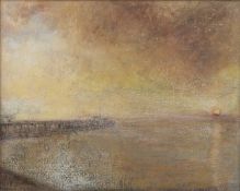 Leonard Beard (b.1942) Coastal sunset, Wales, signed and dated 1987, oil on board, 38.5 x 49cm