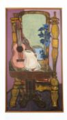 20th Century School Still life with Guitar oil on board 110 x 60cm.