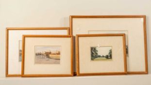 John Newberry (b.1934) 'Thames at Folly Bridge', signed, watercolour, 13.5 x 25cm, and three further