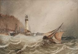 Attributed to Henry Barlow Carter (1803-1867) Shipping in rough seas off Scarborough, watercolour,