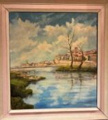 Amy Beswick (20th century) 'Zamora, the Banks of the Duero', signed, inscribed verso, oil on canvas,