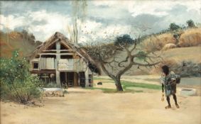 German School (early 20th Century) A village scene in the Bismarck Archipelago, traces of an