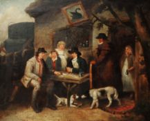 Circle of George Morland (1763-1804) Figures seated at a table playing dominoes outside an inn,