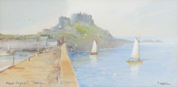 Toni Weston (20th century) 'Mont Orgueil, Jersey', signed and inscribed with title, gouache, 14 x