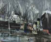 * Johnston (20th century) A busy harbour scene, signed, mixed media, 59 x 72cm From a collection