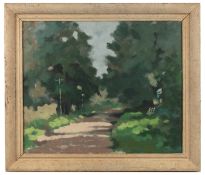 English School, 20th century ‘A Summer Lane, Sunlight and Shadows’, oil on canvas, 49.5 x 60 cm