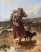 Isaac Henzell (1823-1875) Cockle gatherer with dog off the coast, signed, oil on canvas, 42.5 x