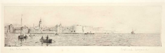 Rowland Langmaid (1897-1956) 'Old Portsmouth', pencil signed and titled to the margin, etching, 8.