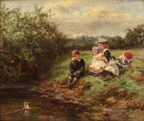 Joseph Dixon Clarke (1849-1944) The Toy Boat, signed, oil on card, 16.5 x 19.5cm