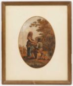 English School (18th century) An angler conversing with a farm hand on a river bank, pen, ink and