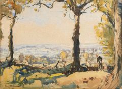 Arthur Henry Knighton Hammond (1875-1970) Figure by trees in an extensive landscape, signed,