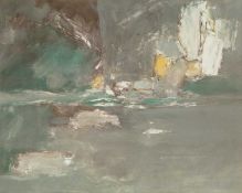Stewart Lees (1926-2008) Tayside inscribed and titled (to label on the reverse) oil on board 50 x