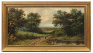 English School (19th century) A country stroll, indistinctly signed, oil on canvas, 28.5 x 59cm, and