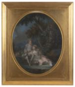 Follower of François Boucher A courting couple in a landscape, pastel (oval), 53 x 43cm The sheet is