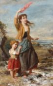 John Thomas Peele (1822-1897) Mother with child by the coast, signed and dated 1878, oil on