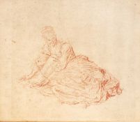 Continental School (18th century) Study of a female figure in pleated dress, reclining on the floor,
