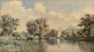 Charles Harmony Harrison (1842-1902) On the Norfolk Broads, signed and dated 1882, watercolour, 21.5
