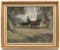 E * Charles A horse drawn carriage with figures, signed, oil on canvas, 38.5 x 48.5cm
