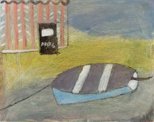 Daphne McClure (b.1930) The Beach Hut No. 6 signed (lower right) oil on board 20 x 24cm. Provenance: