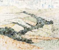 English School (20th century) Abstract landscape, indistinctly signed, oil on canvas backed with