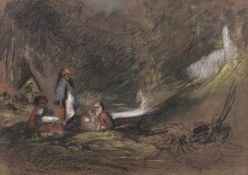 Attributed to Henry Bright (1810/14-1873) The camp fire, coloured chalks, 23 x 33cm Provenance: with