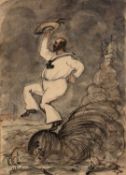English school (c.1900) 'The Hurricane Jumper', signed with monogram and dated 1900, pen, ink and