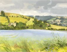 Allan Laycock (1928-2020) 'Blue field, Upper Coberley', signed and dated 'Jul '98', acrylic
