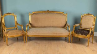 A 19th century French gilt-framed carved salon suite