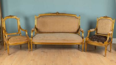 A 19th century French gilt-framed carved salon suite