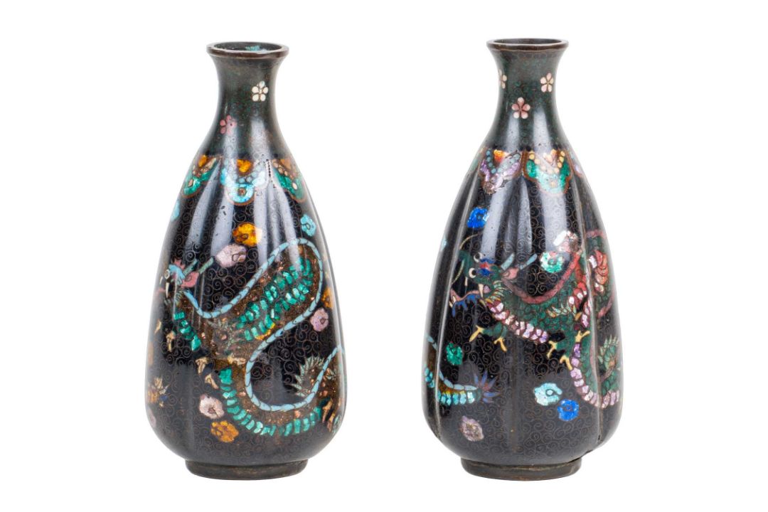 A pair of late 19th century cloisonné vases - Image 2 of 4