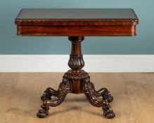 A William IV rosewood card table by Johnston & Jeanes