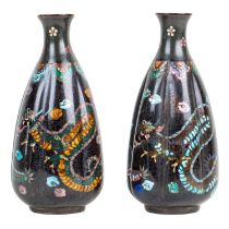 A pair of late 19th century cloisonné vases